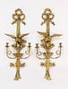 Very Fine Pair of American Carved Pine and Lemon Gilt Two-Light Eagle Sconces, circa 1820