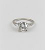 Vintage Old European Cut Diamond Platinum Ring Flanked by 2 Tapering Baguettes