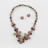 18k Yellow Gold Wire Floweret Ruby, Sapphire and Emerald Necklace
