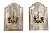 Pair of Dutch Style Brass Sconces on Limed Oak Panels