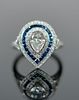 Platinum Teardrop Diamond & Sapphire Ring