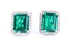 Pair, 18K WG Emerald & Diamond Post Earrings