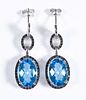 Pair, 10K WG Blue Topaz & Diamond Earrings