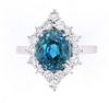 RARE Blue Zircon & VS2 Diamond Platinum Ring