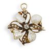 14K Gold Pearl and Diamond Brooch