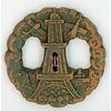A SCARCE PAINTED BURWOOD BUTTON OF THE EIFFEL TOWER