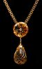 14K Yellow Gold Carved Citrine & Diamond Necklace