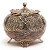 Continental Silver Repousse Hinged Lid Sugar Bowl