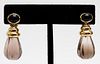 14K Yellow Gold Iolite & Smoky Quartz Earrings