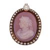 Carved Stone Pearl Cameo Brooch