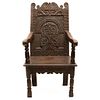 Antique Elizabethan Century carved English arm chair