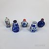 Five Chinese Glass and Porcelain Snuff Bottles.