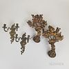 Pair of Rococo-style Brass Two-light Wall Sconces and a Pair of Floral Wall Sconces
