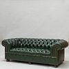 Green Leather-upholstered Chesterfield Sofa