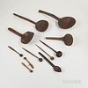Eleven Carved Wood Scoops, Ladles, and Spoons.