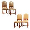 Lote de 4 sillas. Siglo XX. En madera tallada. Con respaldos cerrados y asientos en vinipiel color beige y marrón.