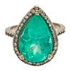 Emerald, Diamond, 18k White Gold Ring