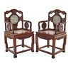 Pair of Nanmu and Marble Armchairs, Late 19th/Early 20th Century