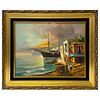 Artist Unknown, Harbor Oil Painting. Signed.