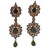 18K Gold Diamond Emerald  Enamel  Earrings