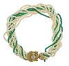 14K Gold Diamond Emerald Pearl Green Stone Lion&#39;s Head Necklace 