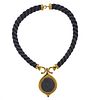 18K Gold Coin Sapphire Ruby Pendant on Cord Necklace