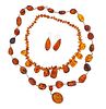 Amber Gold Necklace Earrings Lot