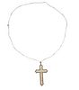 Platinum 18K Gold Diamond Pearl Cross Pendant on 10k Gold Necklace