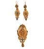 Antique Victorian 18k Gold Diamond Earrings Brooch Set 