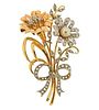 Mid Century 18k Gold Platinum Diamond Pearl Flower Brooch 
