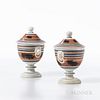 Pair of Mocha "Seaweed" and Slip-decorated Pearlware Covered Urns