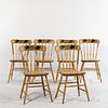 Set of Six Mustard Yellow-painted and Paint-decorated Bamboo-turned Tablet-back Windsor Chairs