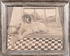 American School, Early 20th Century      Portrait of a Dog on a Bench on a Checkered Floor