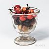 Blown Glass Footed Vase with a Collection of Porcelain Cherries