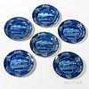 Six Staffordshire Historical Blue Transfer-decorated "Landing of Lafayette" Plates