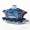 Staffordshire Historical Blue Transfer-decorated "Landing of Lafayette" Tureen and Undertray