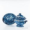 Large Staffordshire Historical Blue Transfer-decorated "Fair Mont Near Philadelphia" Covered Tureen and Undertray