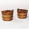 Two Carved and Turned Burl Pail-shaped Locking Boxes