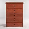 Shaker Red-painted Chest of Five Drawers