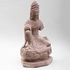 Chinese Carved Sandstone Enthroned Bodhisattva 