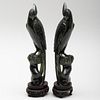 Pair of Chinese Spinach Green Jade Models of Birds