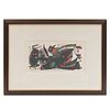 Joan Miró. De la Serie Miró Escultor No. 3, 1974-1975. Firmada en plancha. Litografía sin número de tiraje. Con certificado. 20 x 40cm