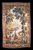 18th C. French Aubusson Verdure Tapestry Bird in Woods