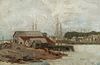 Charles Herbert Woodbury (Am. 1864-1940)     -  "Docks - Grey Day"   -   Oil on canvas