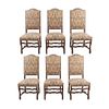 Lote de 6 sillas. Francia. Siglo XX. En talla de madera de roble. Con respaldos cerrados y asientos en tapicería floral.