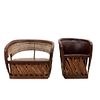 Lot of 2 equipales. 20th century. Rustic style. Wooden carving. One with closed backrest and the other with a semi-open wicker backrest.