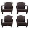 Lot of 4 armchairs. 20th century. Woven wicker, closed backrest and straight supports.