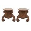 Pair of side tables. 20th century. Carved in wood. Irregular covers, semi-curved shafts.