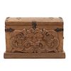 Chest. 20th century. Carved in wood. Hinged cover and plinth-type support. Decorated with zoomorphic figurehead.