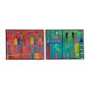 Lupercia. Pueblo. Diptych design. Signed and dated 02. Framed.